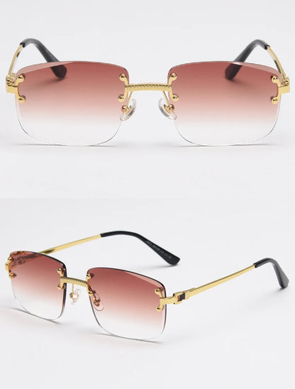 Kachawoo no frame square sunglasses women uv400 brown blue gradient lens metal rimless sun glasses for men popular high quality