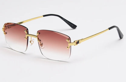 Kachawoo no frame square sunglasses women uv400 brown blue gradient lens metal rimless sun glasses for men popular high quality