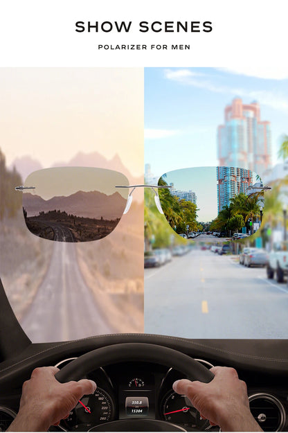 CAPONI Square Sun Glasses For Men Photochromic Polarized Rimless Sunglasses Classic Design High Quality Eyewear UV400 BS7467