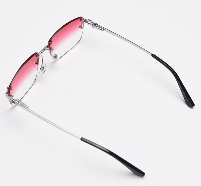 Kachawoo no frame square sunglasses women uv400 brown blue gradient lens metal rimless sun glasses for men popular high quality