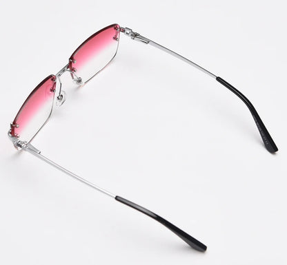 Kachawoo no frame square sunglasses women uv400 brown blue gradient lens metal rimless sun glasses for men popular high quality