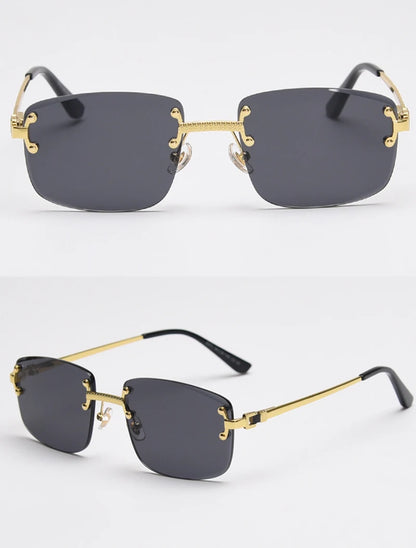 Kachawoo no frame square sunglasses women uv400 brown blue gradient lens metal rimless sun glasses for men popular high quality