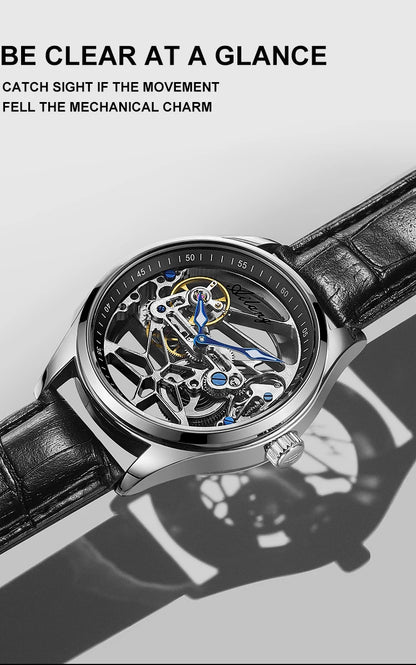 AILANG Skeleton Mechanical Mens Watches Top Brand Luxury Steampunk Transparent Hollow Automatic Watch Relogio Masculino 8625