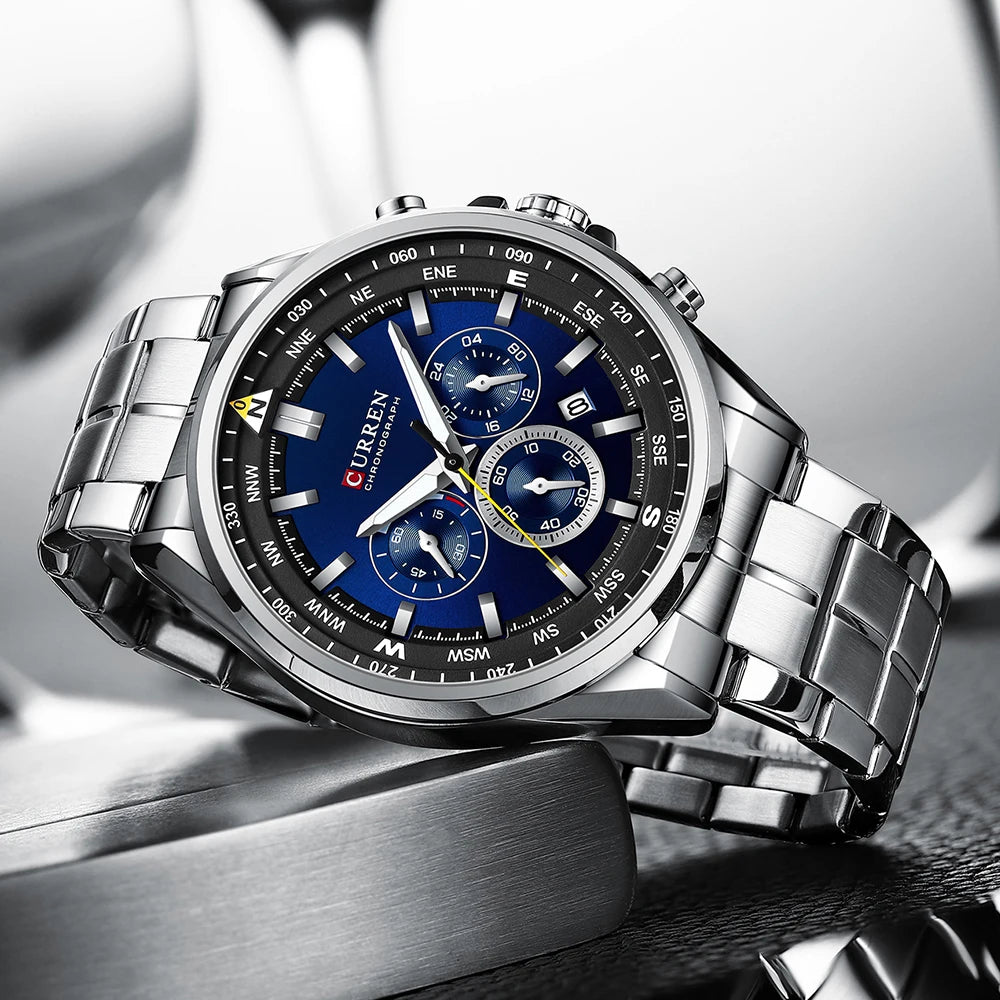 Montre pour homme CURREN – Montre tendance de grande marque, modèle de luxe, étanche, en acier, style sportif, chronographe à quartz