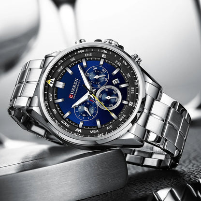 Montre pour homme CURREN – Montre tendance de grande marque, modèle de luxe, étanche, en acier, style sportif, chronographe à quartz