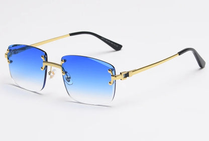 Kachawoo no frame square sunglasses women uv400 brown blue gradient lens metal rimless sun glasses for men popular high quality
