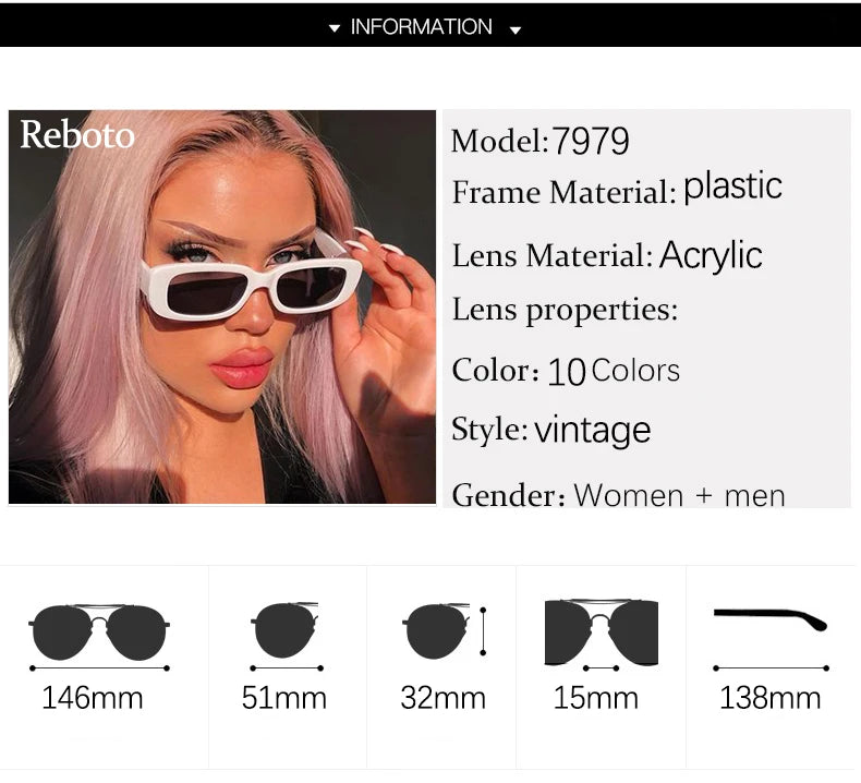 Classic White Rectangular Women's Sunglasses New Fashion Small Retro Brand Designer Square Sun Glasses Female Lady Eyeglass