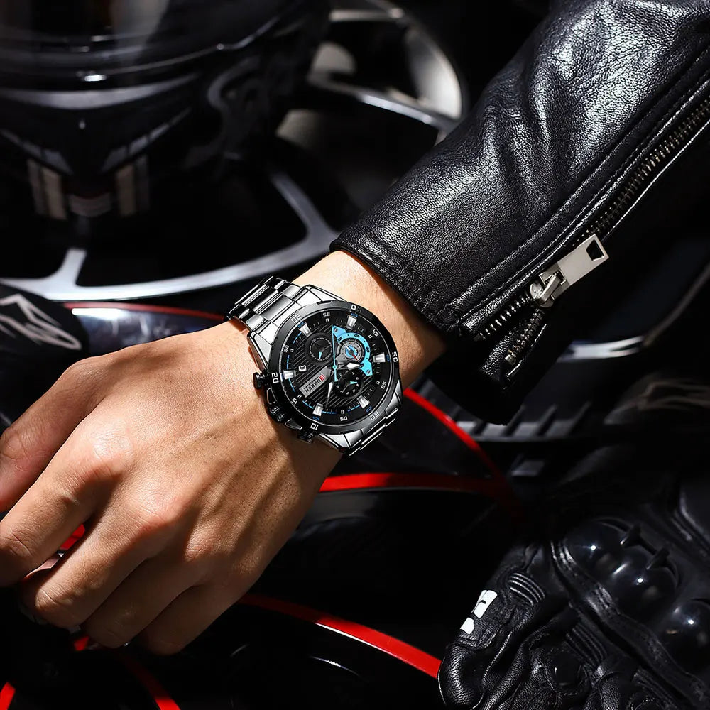 Herrenuhr CURREN – Sportlicher Luxus-Chronograph, Quarzwerk, komplett aus Edelstahl, wasserdicht