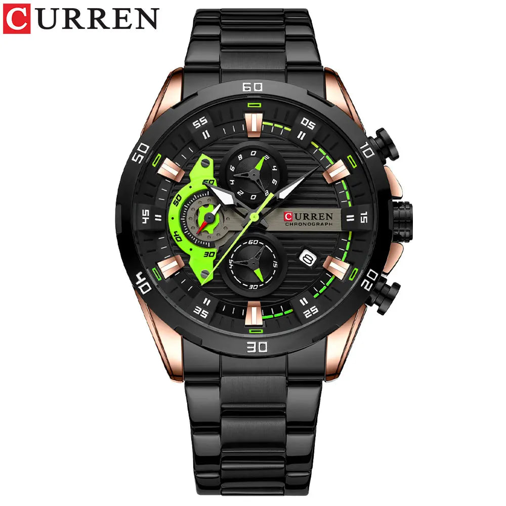 Herrenuhr CURREN – Sportlicher Luxus-Chronograph, Quarzwerk, komplett aus Edelstahl, wasserdicht