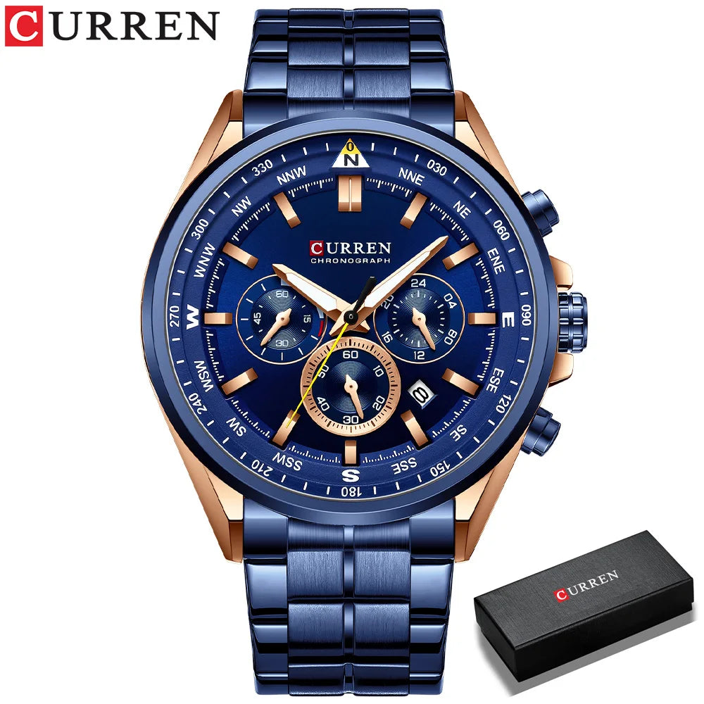 Montre pour homme CURREN – Montre tendance de grande marque, modèle de luxe, étanche, en acier, style sportif, chronographe à quartz