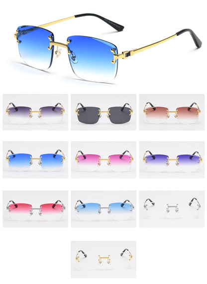 Kachawoo no frame square sunglasses women uv400 brown blue gradient lens metal rimless sun glasses for men popular high quality