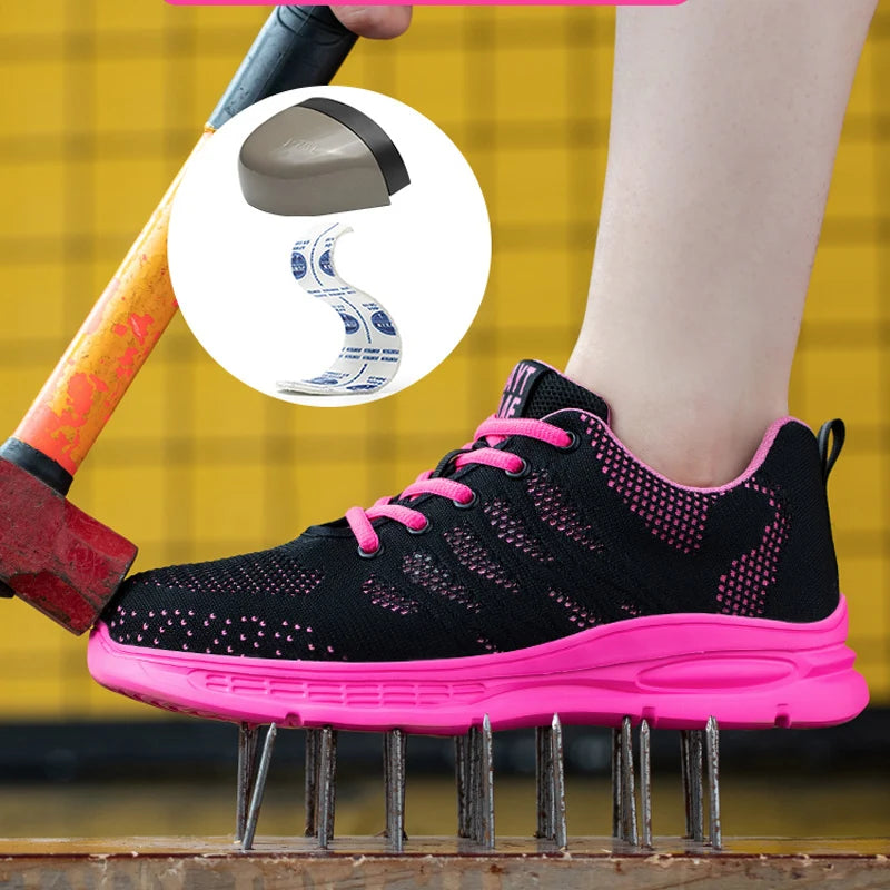 Chaussures de travail roses pour femmes, baskets de travail à bout en acier, chaussures de sécurité Anti-écrasement et Anti-perforation, chaussures de protection pour hommes et femmes, nouvelle collection 2026