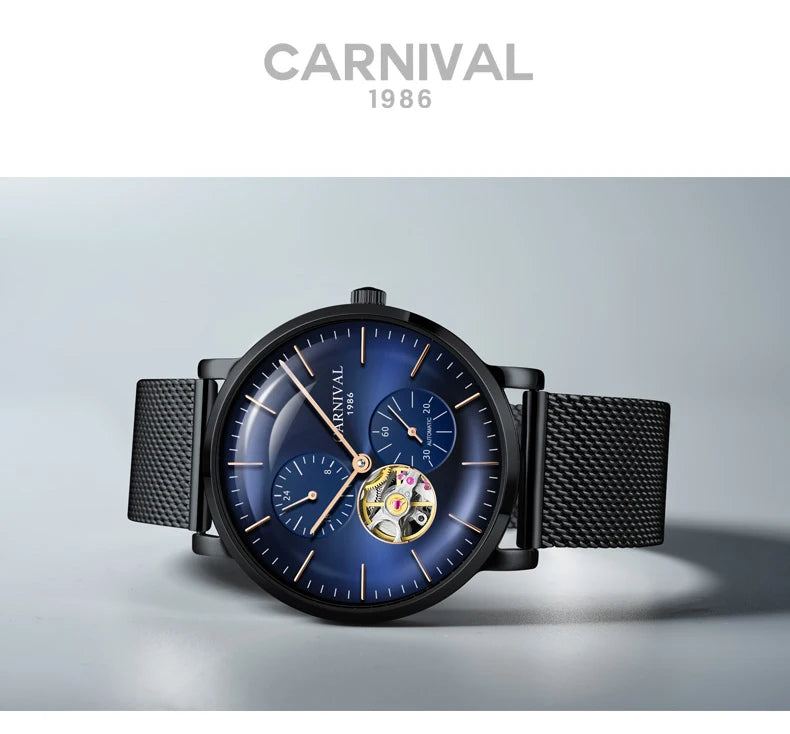Montre mécanique pour homme Carnival – Montre-bracelet automatique de luxe avec verre saphir