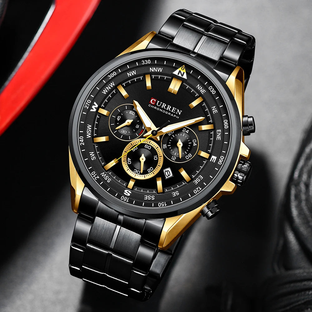 Montre pour homme CURREN – Montre tendance de grande marque, modèle de luxe, étanche, en acier, style sportif, chronographe à quartz