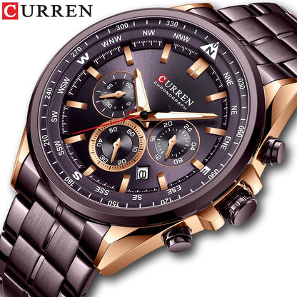 Montre pour homme CURREN – Montre tendance de grande marque, modèle de luxe, étanche, en acier, style sportif, chronographe à quartz
