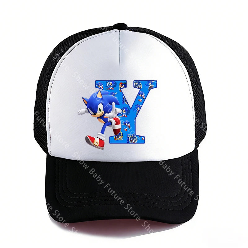 Summer Black Baseball Caps for Adult Cartoon Letters Sonics Boys Girls Outdoor Sports Breathable Mesh Hat Cute Anime Sunbonnet