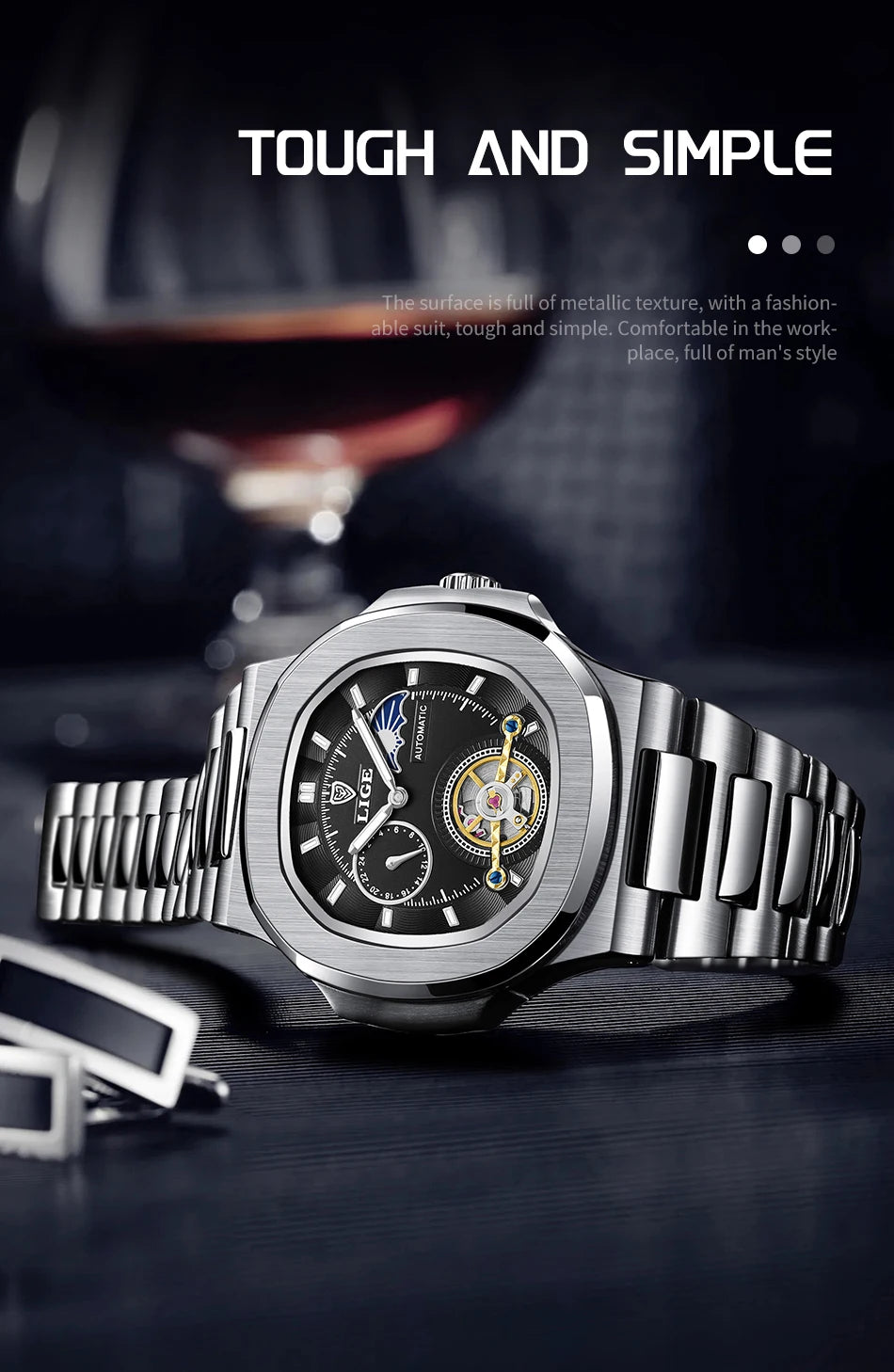 LIGE Watch For Man Luxury Business Waterproof Luminous Mechanical Watches Fashion Moon Phase Automatic Movement Men's Watches
