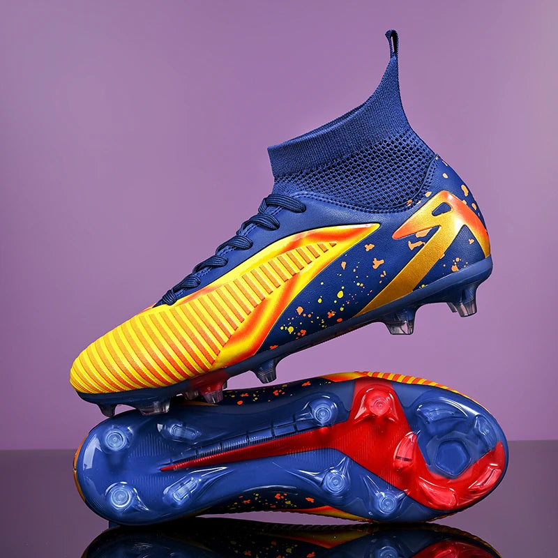 Nouvelles chaussures de football pour hommes, antidérapantes, pour futsal, à haute cheville, pour intérieur et extérieur, chaussures de sport de haute qualité, bottes de football ultralégères antidérapantes