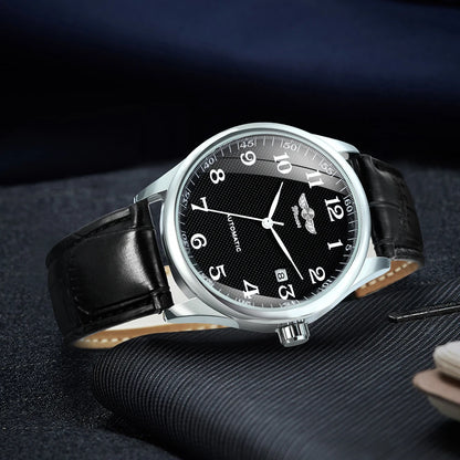 Montre pour homme WINNER – Style classique, rétro et élégant – Montre mécanique automatique avec calendrier – Marque de luxe, boîtier en acier et bracelet en cuir