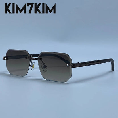 Rimless Rectangle Sunglasses Men 2026 Luxury Design Vintage Geometric Square Sun Glasses Male Retro Punk Eyewear Driving Shades