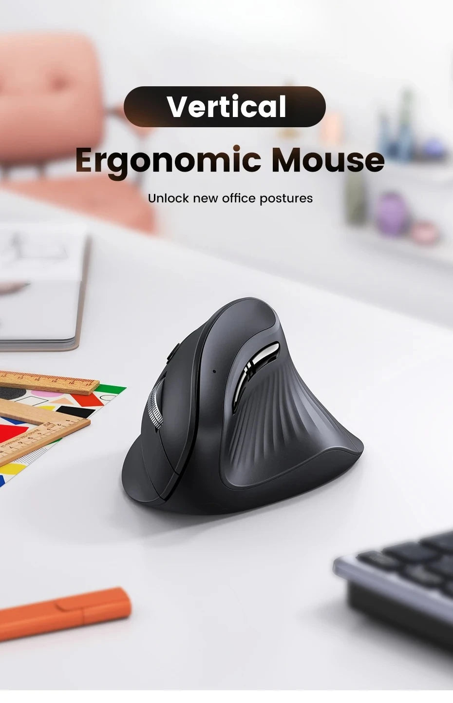 Trådløs mus Bluetooth 5.0 2.4G ergonomisk 4000DPI med 6 lydløse knapper til MacBook, tablet, bærbare computere, computer og PC