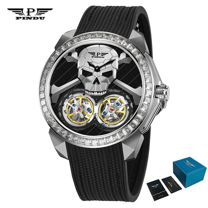 PINDU Watch New TOP Men Mechanical Watches Double Flywheel Automatic Movement Sapphire 5ATM Waterproof 45.5MM Wristwatches Men