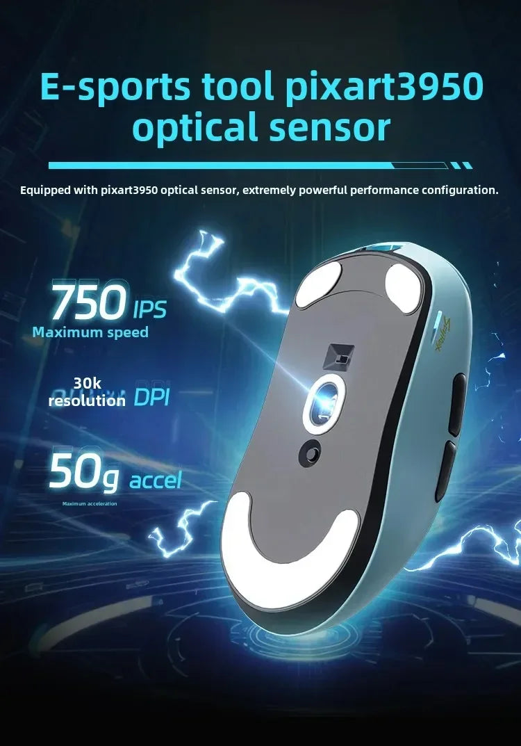 SCYROX V6 neporézní bezdrátová esportovní myš 40g 750IPS s 8k přijímačem, rychlá odezva, PixArt 3950, vysoká kvalita, 8KHz webový ovladač