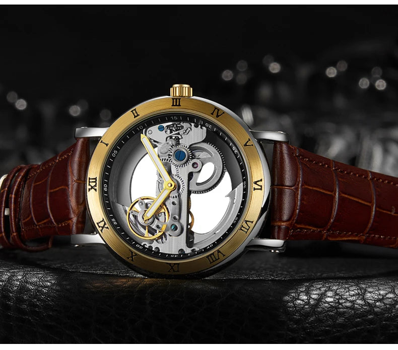Watch Men Automatic Watch Luxury Watch Man Mechanical Wristwatch Skeleton Design Waterproof Leather Strap Male Watch Reloj Hombr