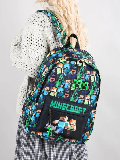 In Stock Minecraft Backpack Graffiti Print Lightweight School Backpack Casual Daily Travel Bag For Male Young Men Outdoor Use