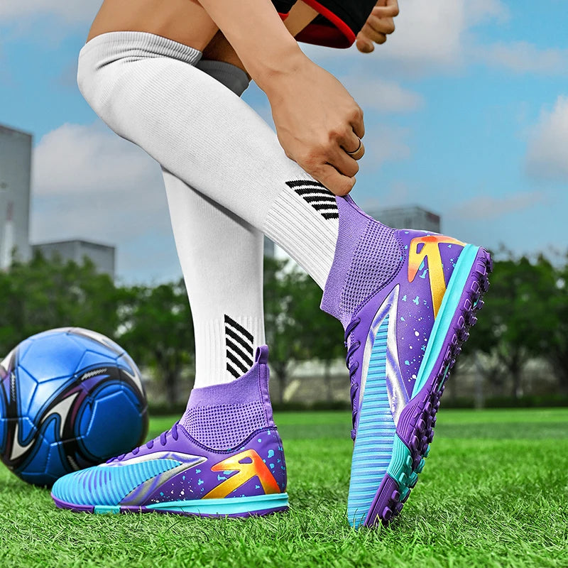 Nouvelles chaussures de football pour hommes, chaussures de sport, chaussures de futsal à cheville haute, chaussures de football de haute qualité, antidérapantes pour intérieur et extérieur, ultralégères, antidérapant
