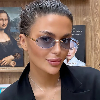 Frameless Rhombus Personalized Women's Sunglasses,Elegant And Versatile Classic Sunglasses Luxury And High-End Sunglasses UV400.