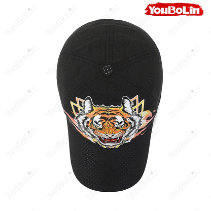 Outdoor Tiger Face Baseball Cap, Summer Quick-Dry Fabric, Mesh & Perforated Design, Ethnic Print Sun Protection Hat