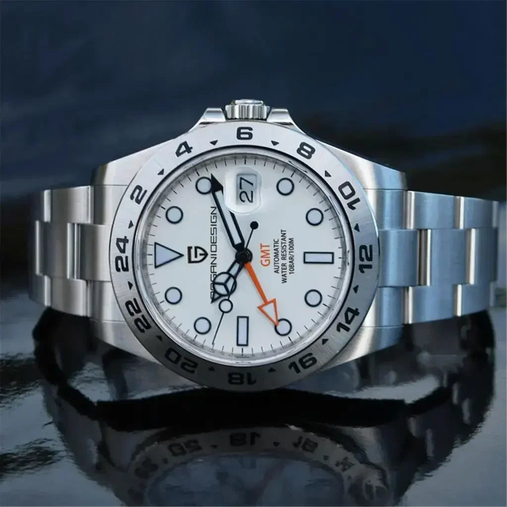 PAGANI DESIGN GMT Watch Automatic Mechanical Watch Stainless Steel Luxury Sapphire 100m Waterproof Clock Reloj Hombre PD1682