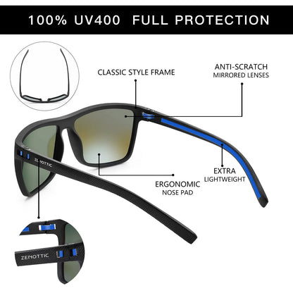 ZENOTTIC Polarized Sunglasses for Men Shades Lightweight TR90 Frame UV400 Protection Square Outdoor Trave Driving Sun Glasses