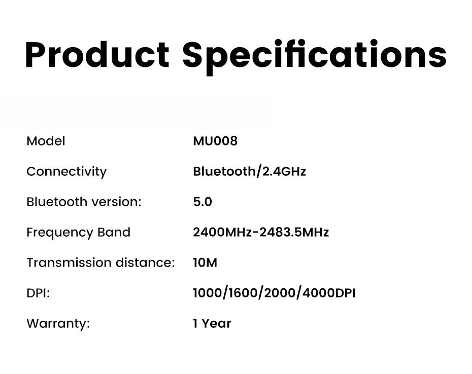 Trådløs mus Bluetooth 5.0 2.4G ergonomisk 4000DPI med 6 lydløse knapper til MacBook, tablet, bærbare computere, computer og PC