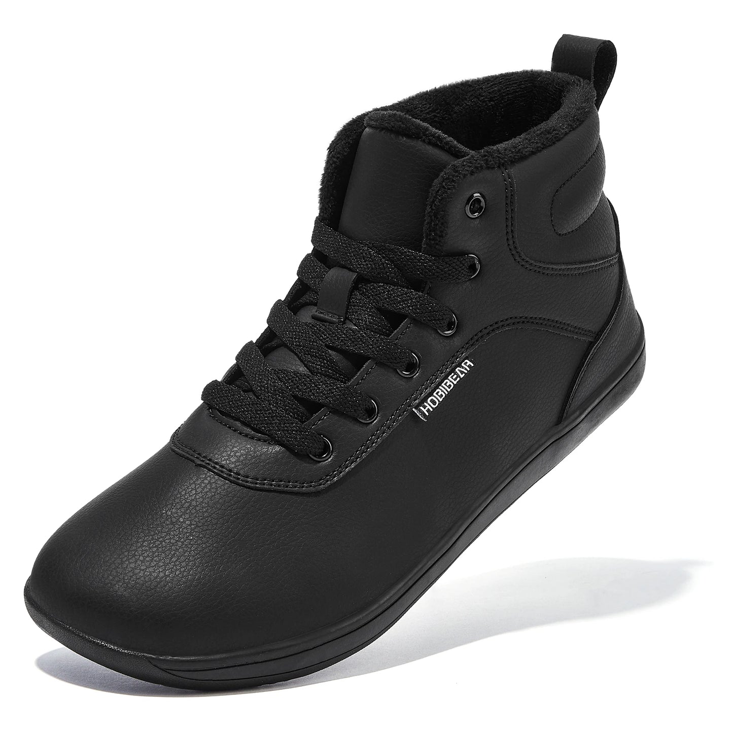 HOBIBEAR Unisex Winter Barefoot Shoes Womens Men Wide Toe Box Faux Fur Lined Ankle Sneakers Artificial Leather Lace Up Shoes