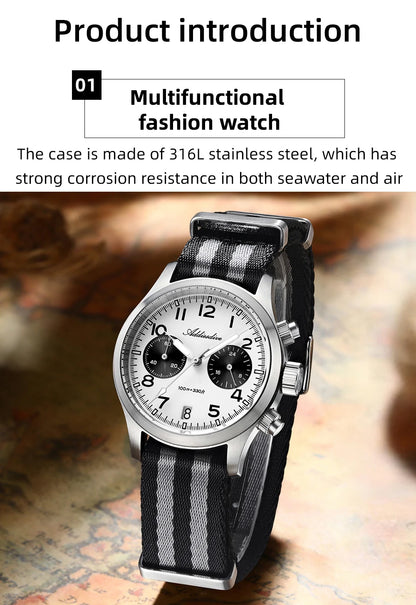 ADDIESDIVE 2025 New Panda Eye Men's Watches Retro Luxury VK64 Quartz Watch For Men Sport Chronograph 100M Waterproof Luminous