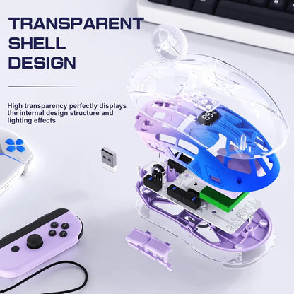 A2 transparent trådløs gamingmus, BT 5.0/2.4G genopladelig RGB-mus til PC med digital skærm, PixArt 3212, 5 justerbare DPI