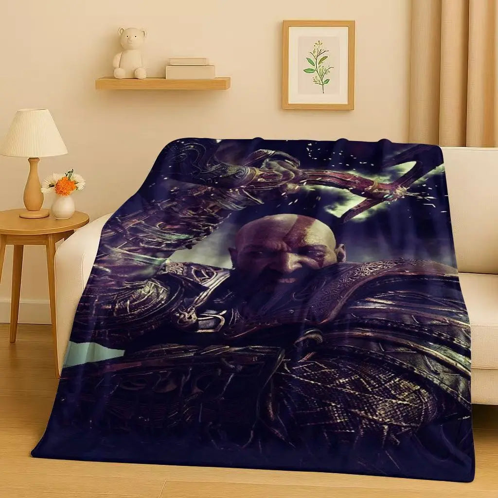 HD Kratos God of War Games Cartoon Gamer Flannel Blanket,Ultra Soft Warm Plush Throw for Home Bedroom Bed Sofa Cover Picnic Kids