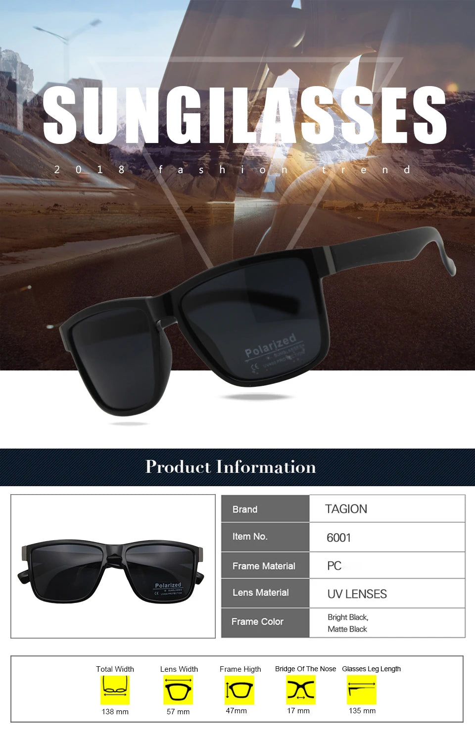 New Style Polarized Sunglasses Men Fashion Unisex Sports Business Black Sun Glasses Sun Protection UV400 Driving Sunshade Women