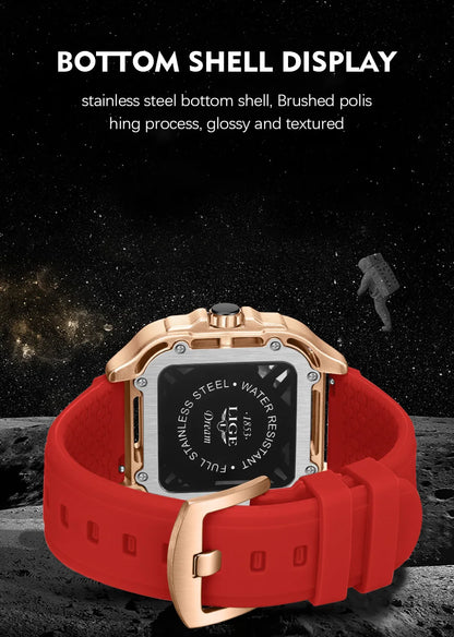 LIGE New Fashion Men Watches Luxury Large Dial Square Design Quartz Watch Casual Silicone Band Men's Sports Watches Reloj Hombre