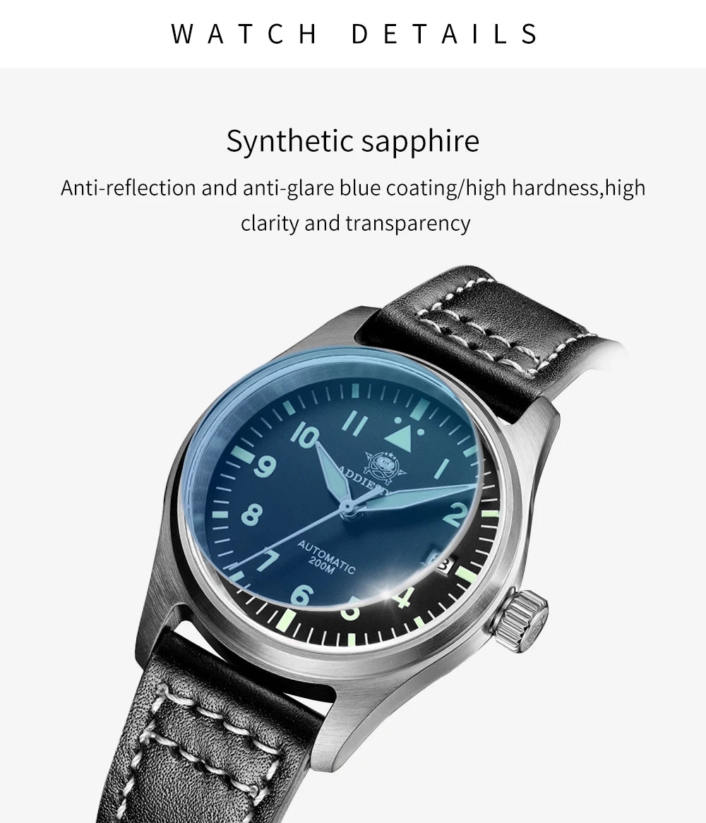ADDIESDIVE Fashion Retro Personalized Watches 200m Waterproof C3 Luminous Steel Watch Sapphire Glass Mechanical Analog Watches