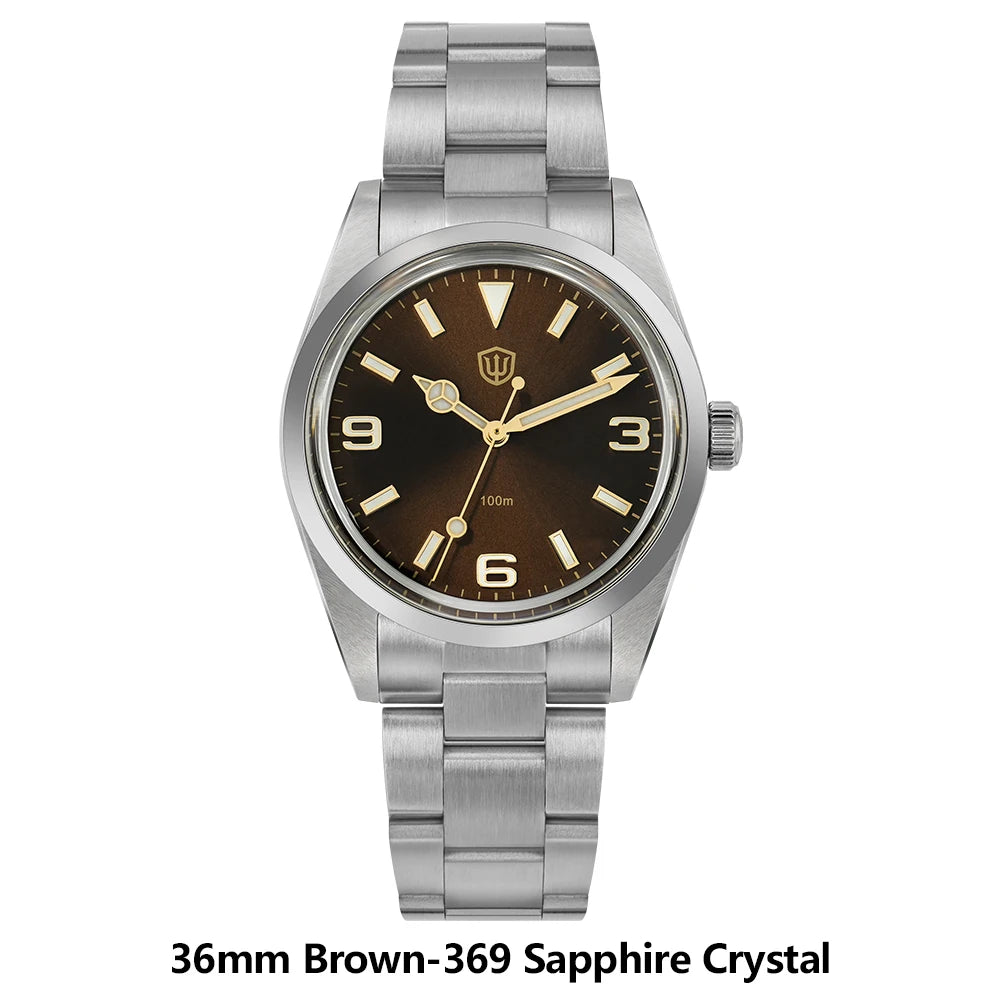 Watchdives WD1016 V3 Quartz Watch 37mm Stainless Steel Case Sapphire Vintage Watch  VH31 Sweep Movemet 100m Waterproof Men Watch