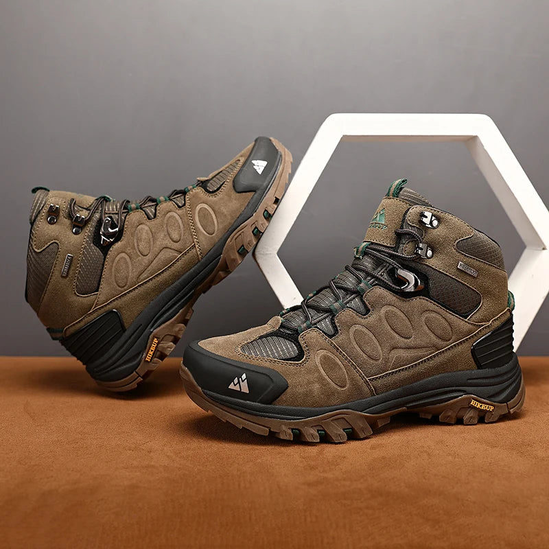 HIKEUP-Bottes de randonnée en daim pour hommes, chaussures de plein air à lacets, bottes de sport chaudes, chaussures de trekking décontractées, non ald, haut, hiver