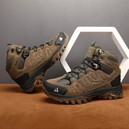 HIKEUP-Bottes de randonnée en daim pour hommes, chaussures de plein air à lacets, bottes de sport chaudes, chaussures de trekking décontractées, non ald, haut, hiver