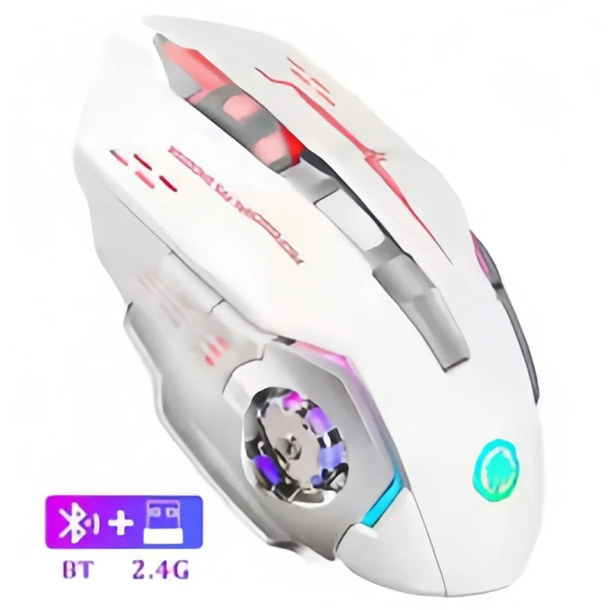 Bezprzewodowa mysz gamingowa z akumulatorem – cicha Bluetooth/USB, podświetlenie RGB, e-sportowa do PC