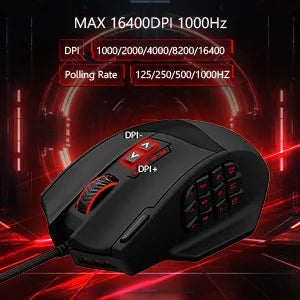 E-YOOSO X-39 programmerbar gamingmus, trådbunden RGB-mus med 18 knappar, 8 avtagbara vikter, 5 DPI, ergonomiskt grepp för dator