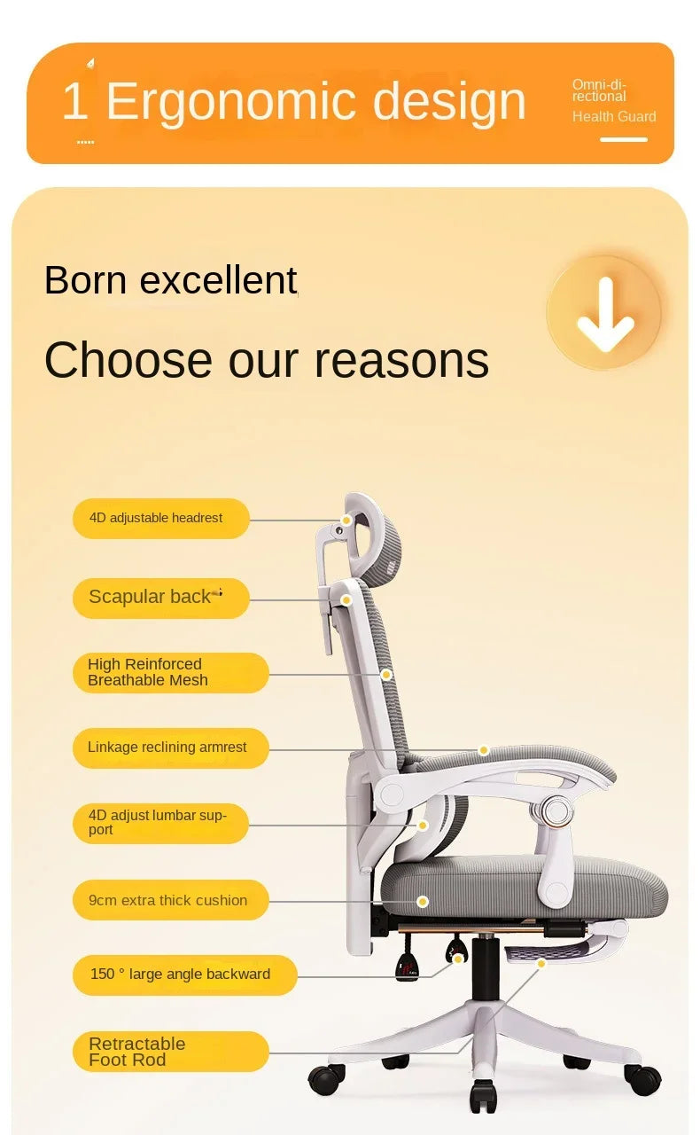 Ergonomisk kontorstol i mesh med lændestøtte, højrygget computerstol til voksne, komfortabel arbejdsstol til lange sessioner