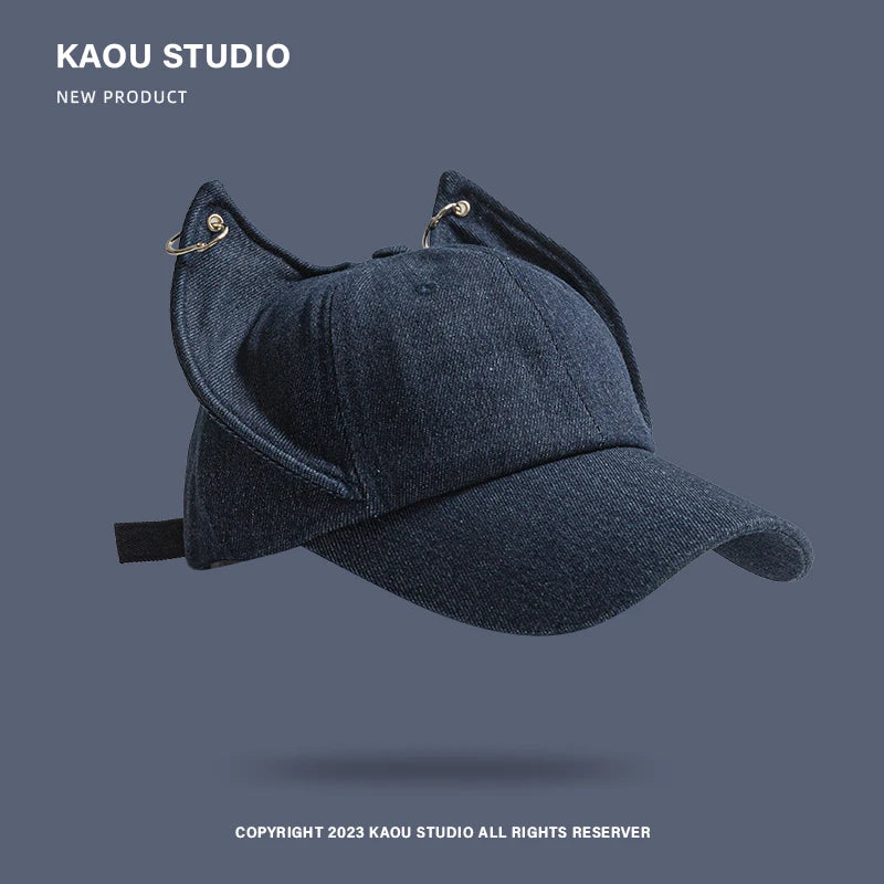 Nischad Y2K-stil, personlig, söta rävöron, cowboy-baseballkeps för män och kvinnor, trendig solskyddskeps med metallspänne och justerbar hiphop-keps