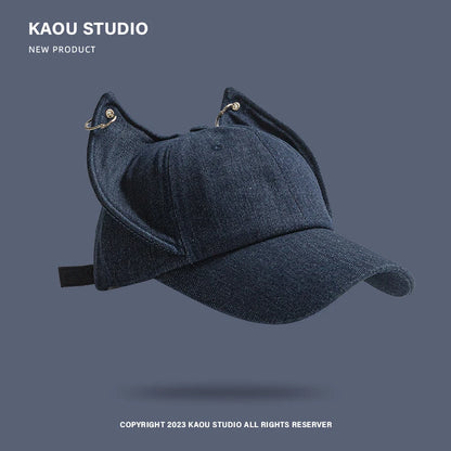 Nischad Y2K-stil, personlig, söta rävöron, cowboy-baseballkeps för män och kvinnor, trendig solskyddskeps med metallspänne och justerbar hiphop-keps